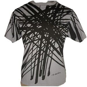Vintage Bo Bendixen Mens sz L Grey Black Graphic All Over Print T Shirt Denmark